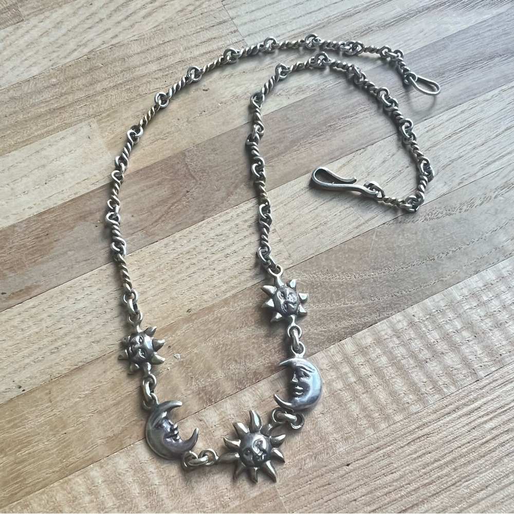 Vintage toztli designer Mexico 925 Sterling silver necklace sun moon - Picture 6 of 11